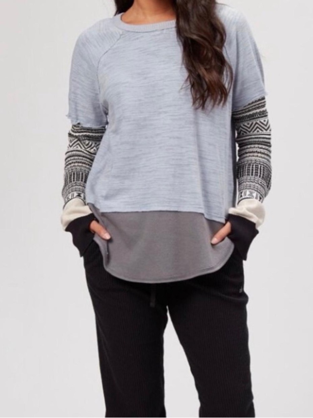 We the Free Jordan Knit Blue Colorblock Boho Sweater